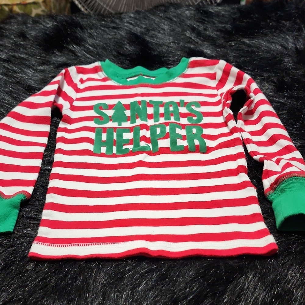 Carter's Red and White Long Sleeve Teewith Green Accents. SANTAS HELPER. SIZE 3T